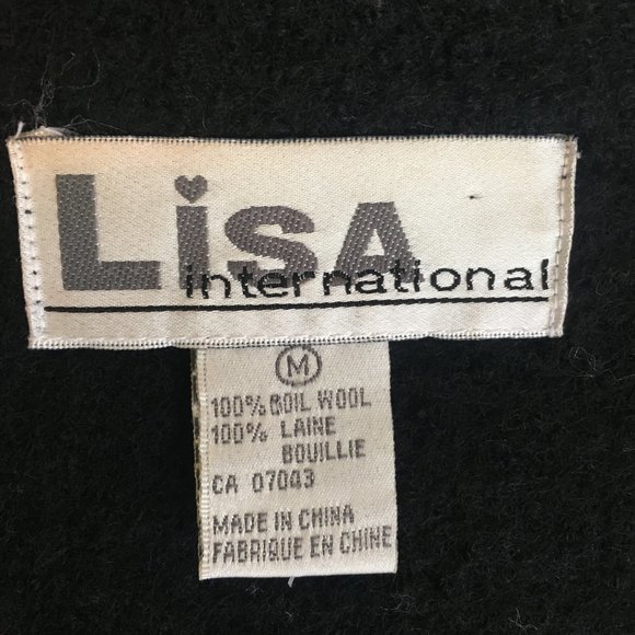 Lisa International Women Boil Wool Sweater Jacket Zip Cardigan Sz Med Black Red - Picture 10 of 11